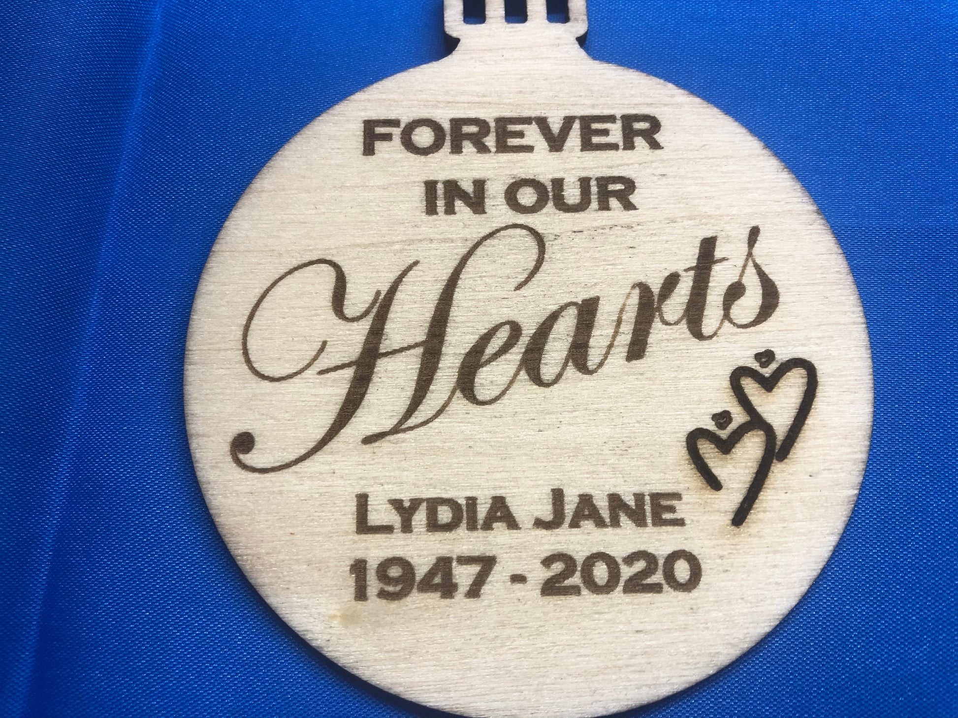Forever in our Hearts Personalised Memorial Engraved Wooden Bauble Tree Decoration