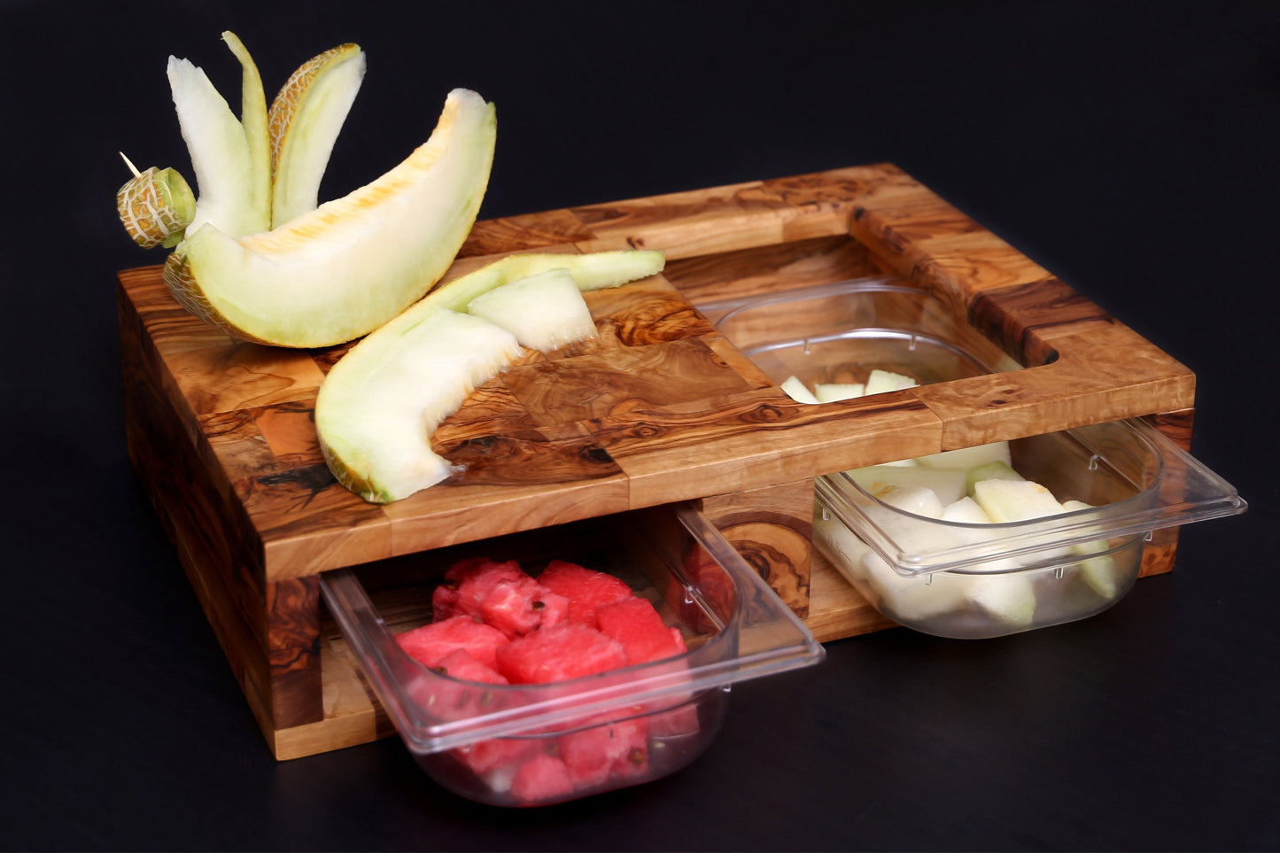 Olive Wood End Grain Cutting Board With 2 Containers