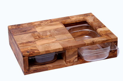 Olive Wood End Grain Cutting Board With 2 Containers