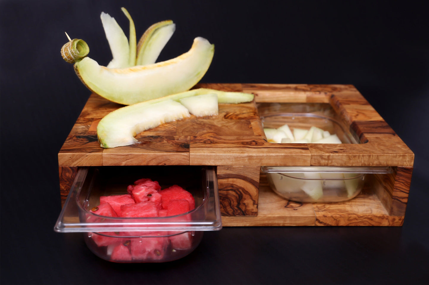 Olive Wood End Grain Cutting Board With 2 Containers
