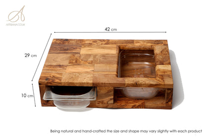 Olive Wood End Grain Cutting Board With 2 Containers