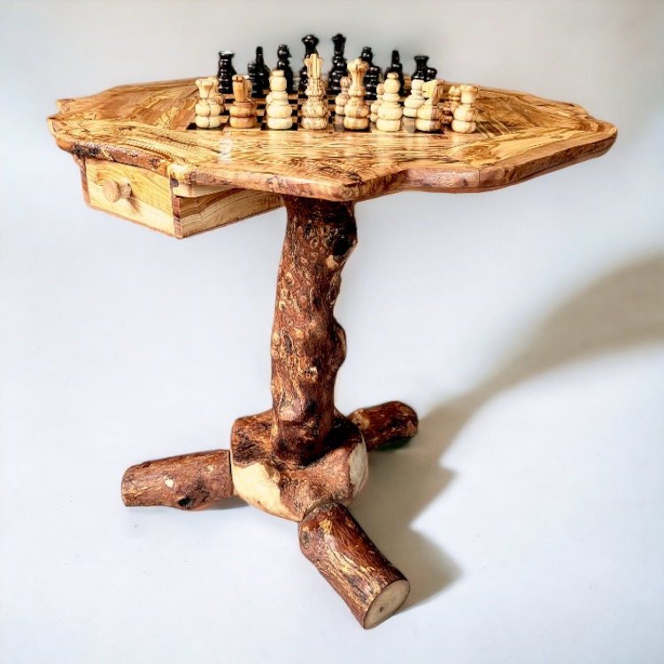 Olive Wood Hand Crafted Wooden Chess Board Set Table With Pieces