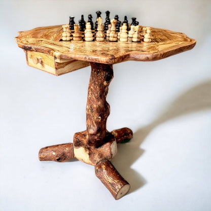 Olive Wood Hand Crafted Wooden Chess Board Set Table With Pieces