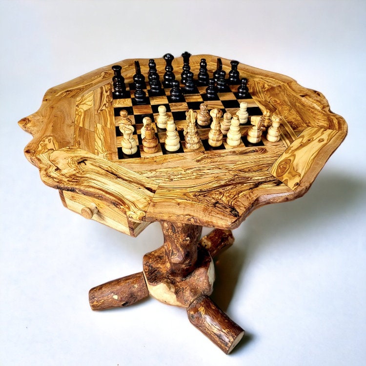 Olive Wood Hand Crafted Wooden Chess Board Set Table With Pieces