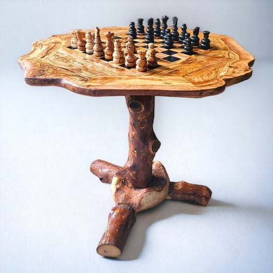 Olive Wood Hand Crafted Wooden Chess Board Set Table With Pieces