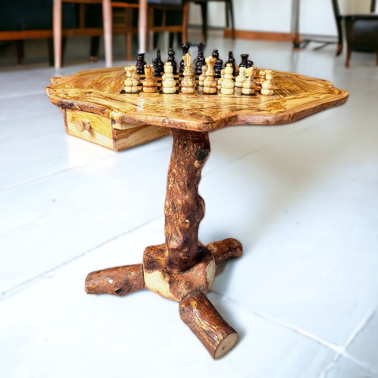 Olive Wood Hand Crafted Wooden Chess Board Set Table With Pieces