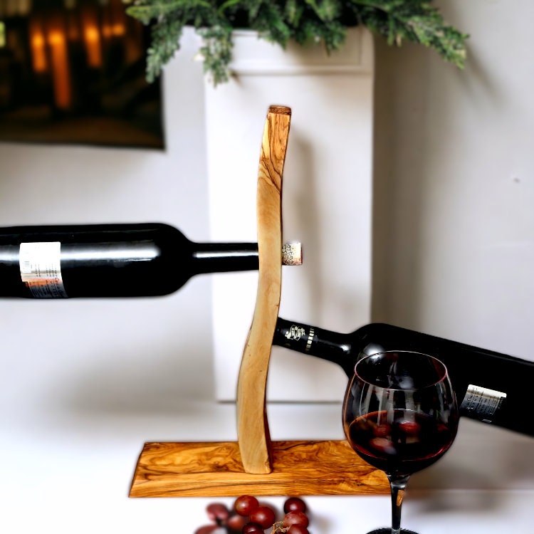 Olive Wood Bottle Holder Bar Accessories, Wine Lovers Gift