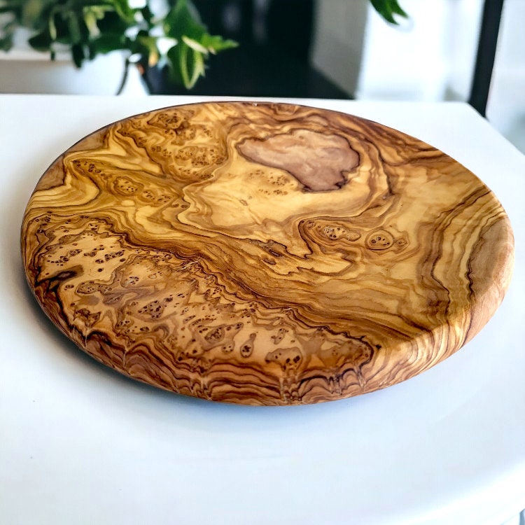 Olive Wood Set of 3 Round Wooden Plates with Round Edge