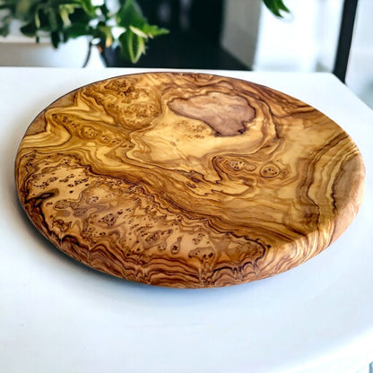 Olive Wood Set of 3 Round Wooden Plates with Round Edge
