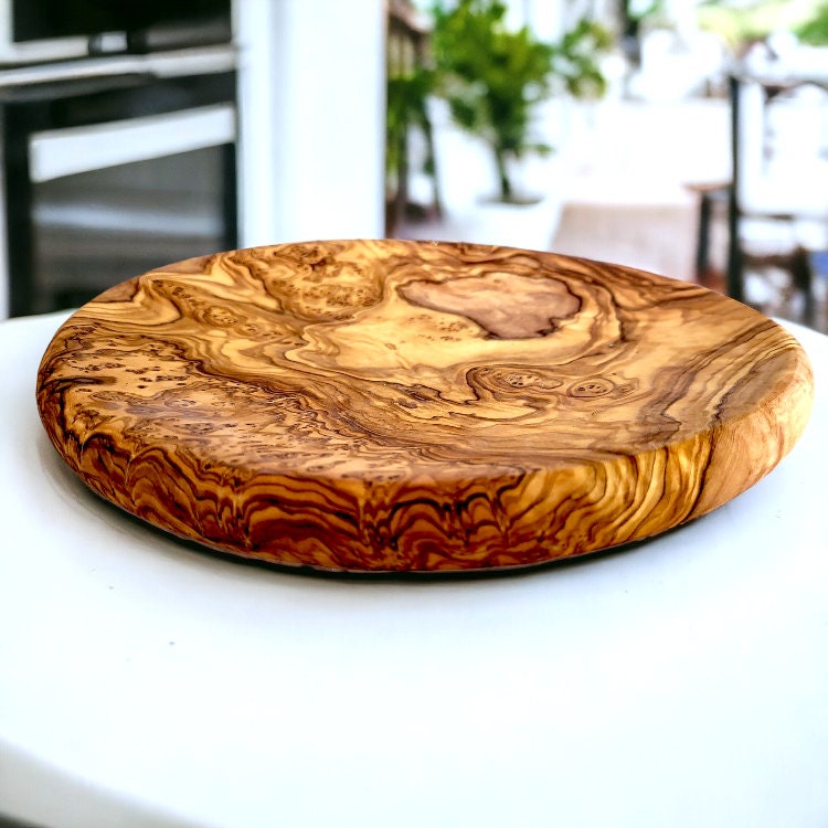 Olive Wood Set of 3 Round Wooden Plates with Round Edge