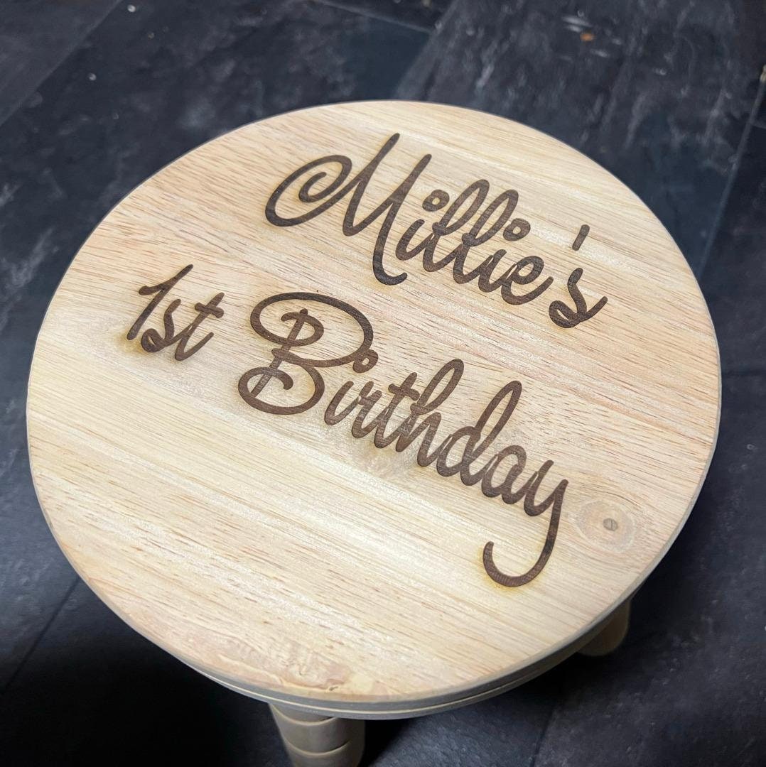 Personalised Childs Round Acacia Wood Stool