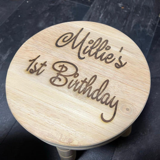 Personalised Childs Round Acacia Wood Stool