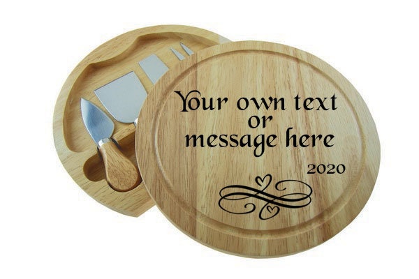 Personalised Round Cheese Board & 4 Piece Knife Serving Set