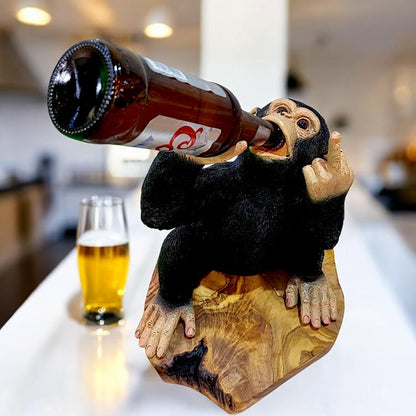 Monkey Bottle Holder on Olive Wood Base