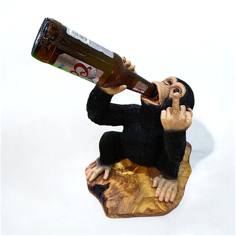 Monkey Bottle Holder on Olive Wood Base