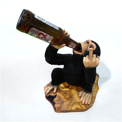Monkey Bottle Holder on Olive Wood Base