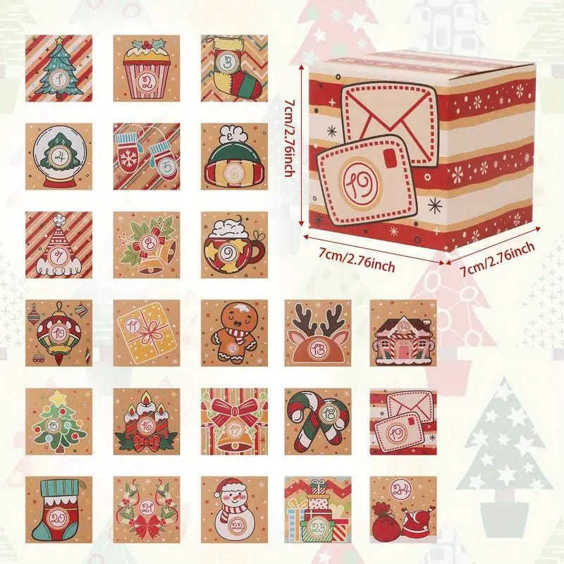 Kraft Style Christmas Advent Calendar Gift Boxes - Set 24