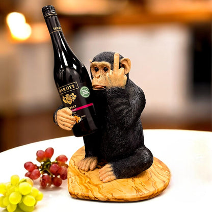 Black Up Yours Monkey Wine Bottle Holder with Heart Shaped Olive Wood Board