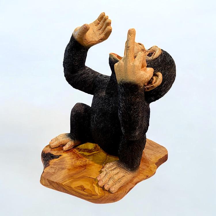 Black Up Yours Monkey Wine Bottle Holder with Heart Shaped Olive Wood Board