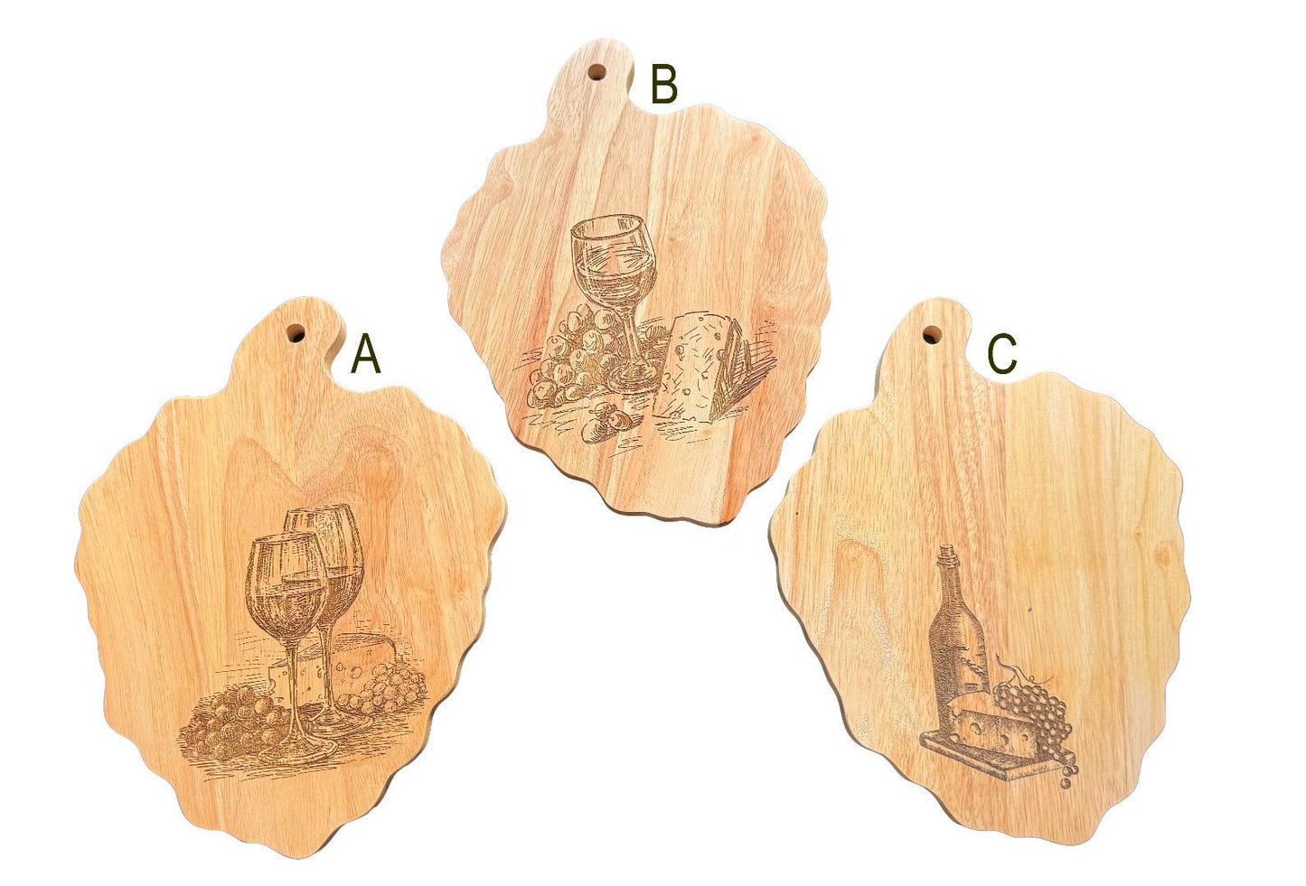 Personalised Cheese & Wine Rubberwood Serving Board - Grape Shaped 30x23cm