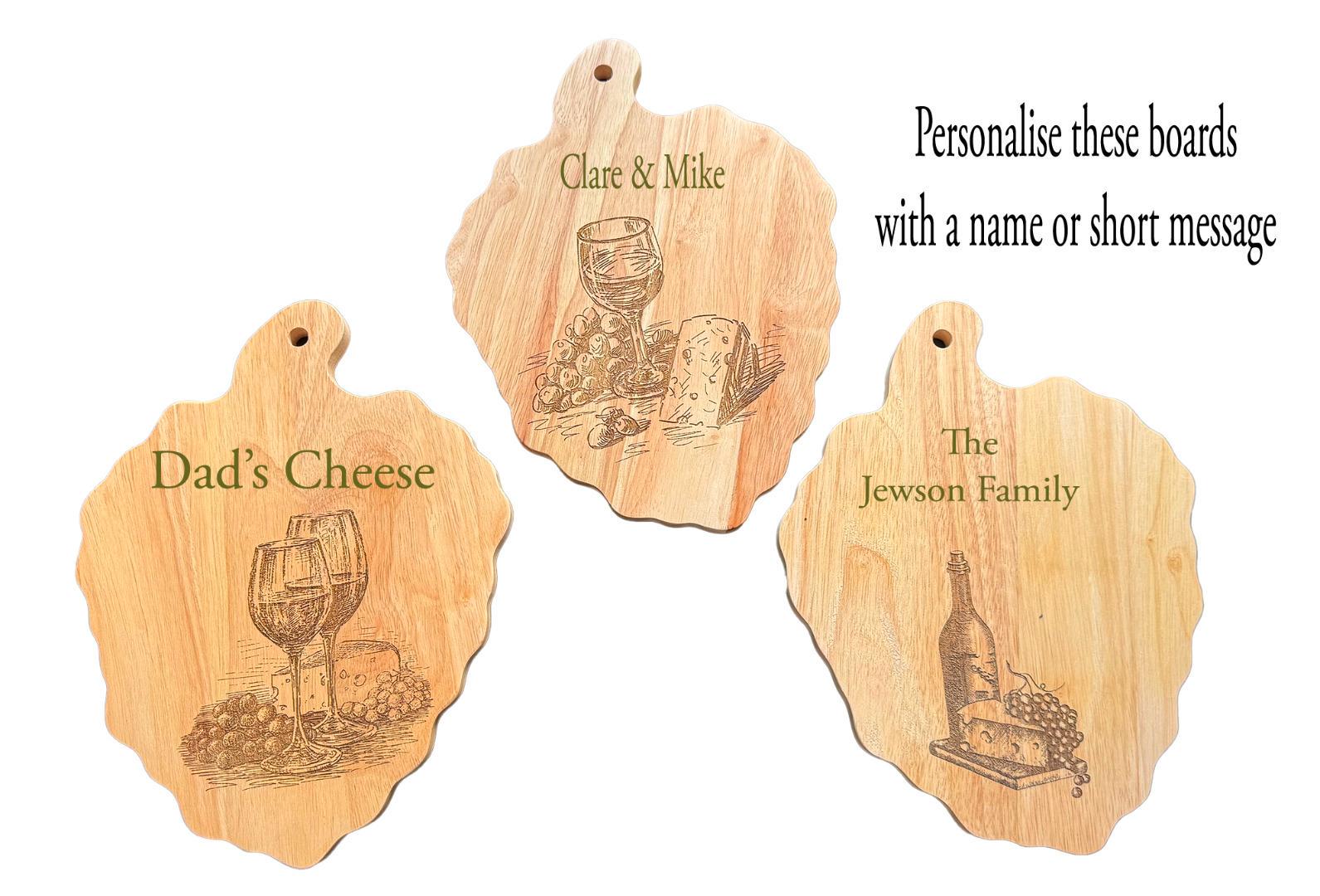 Personalised Cheese & Wine Rubberwood Serving Board - Grape Shaped 30x23cm