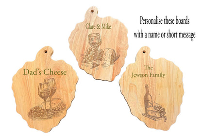 Personalised Cheese & Wine Rubberwood Serving Board - Grape Shaped 30x23cm