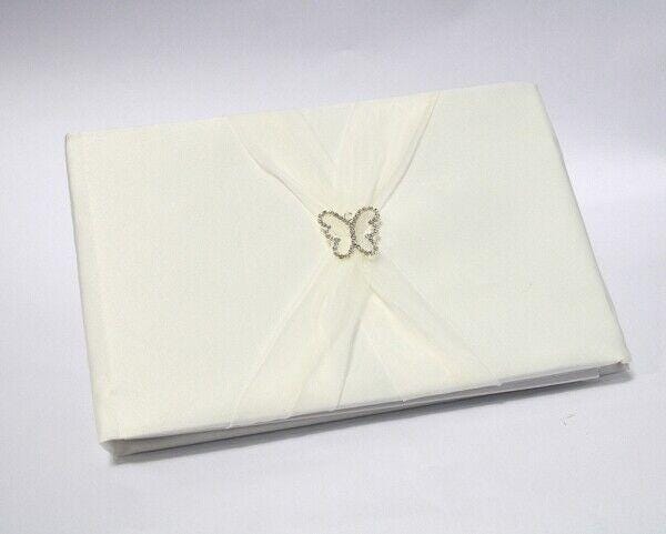 Personalised Satin Wedding Guest Book With Organza Sash & Rhinestone Embellishment - Ivory Or White