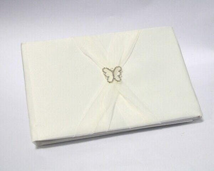 Personalised Satin Wedding Guest Book With Organza Sash & Rhinestone Embellishment - Ivory Or White