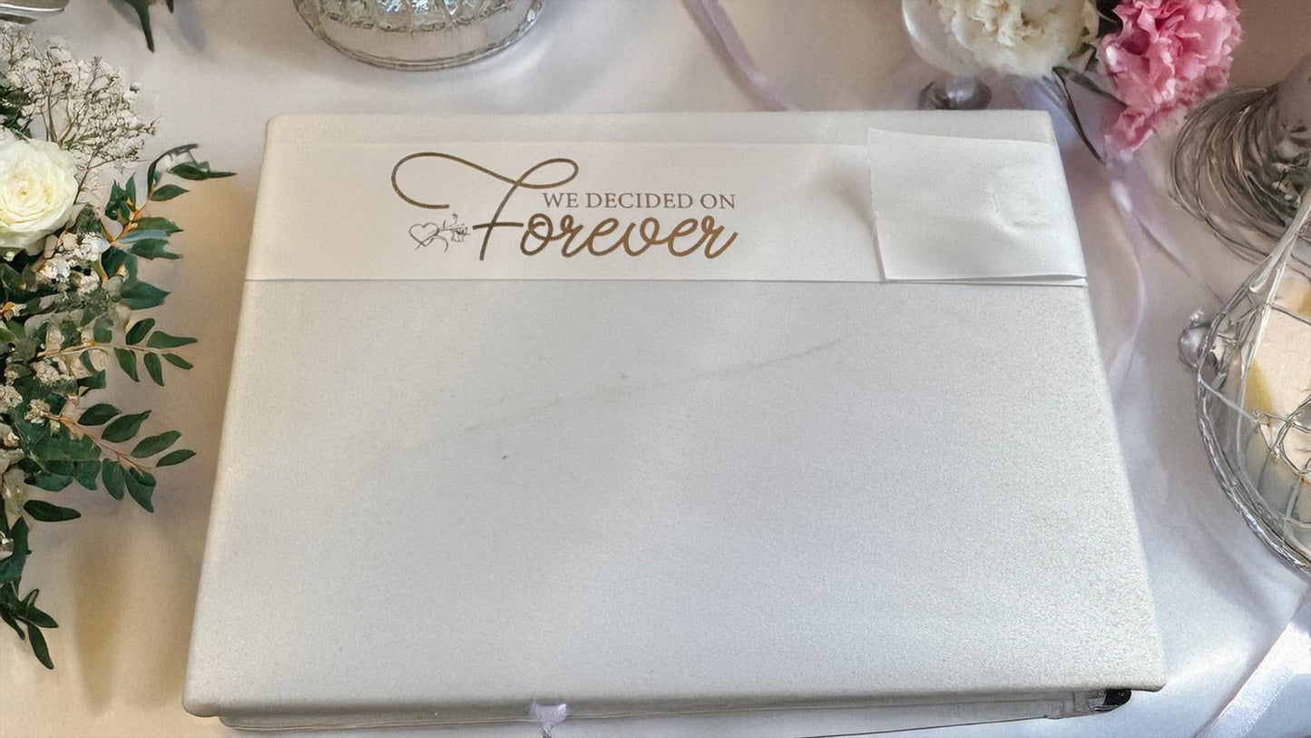 Personalised Satin Wedding Guest Book With Organza Sash & Rhinestone Embellishment - Ivory Or White
