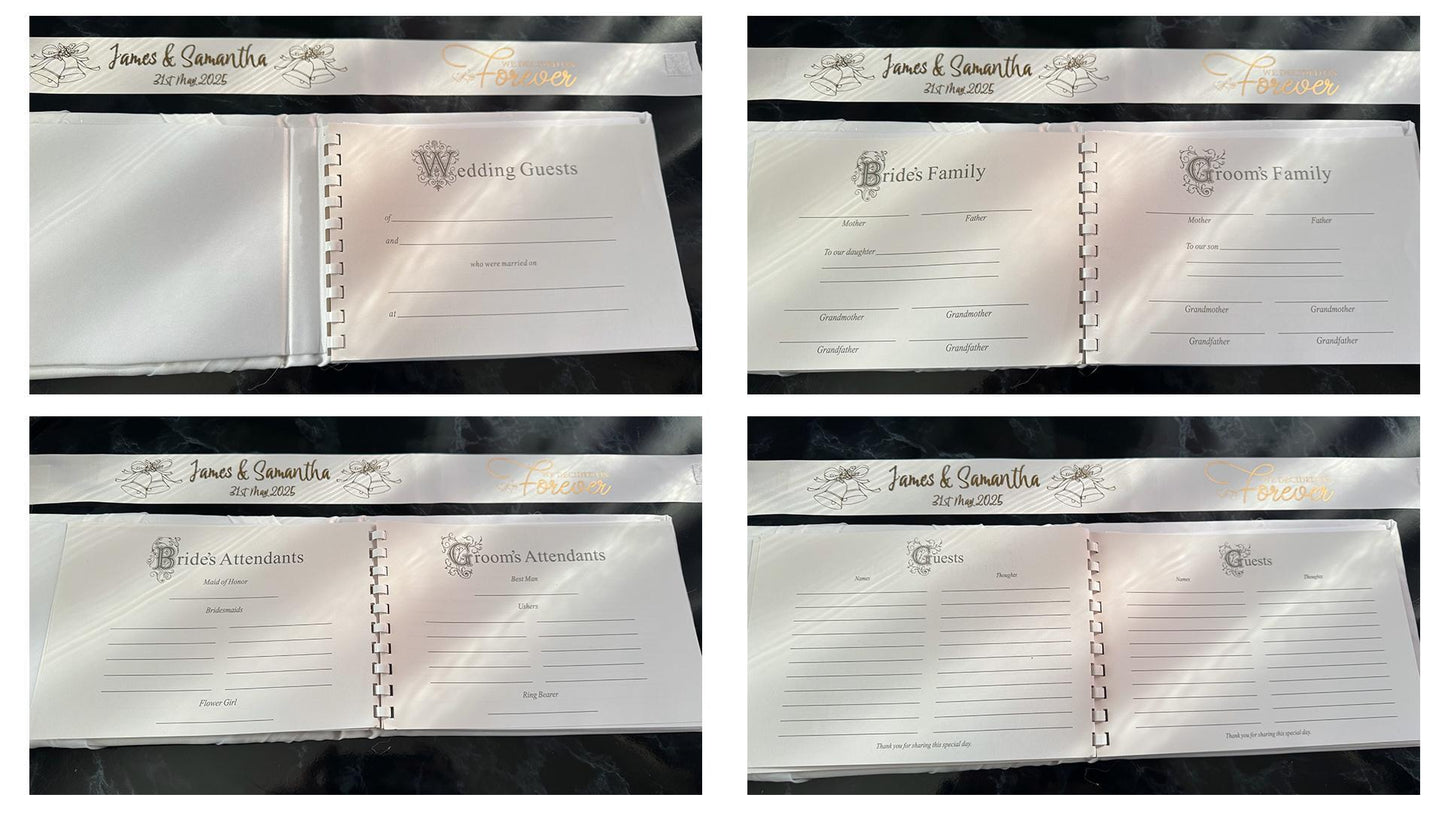 Personalised Satin Wedding Guest Book With Organza Sash & Rhinestone Embellishment - Ivory Or White