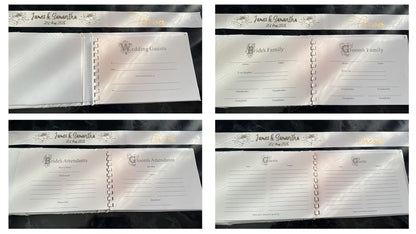 Personalised Satin Wedding Guest Book With Organza Sash & Rhinestone Embellishment - Ivory Or White