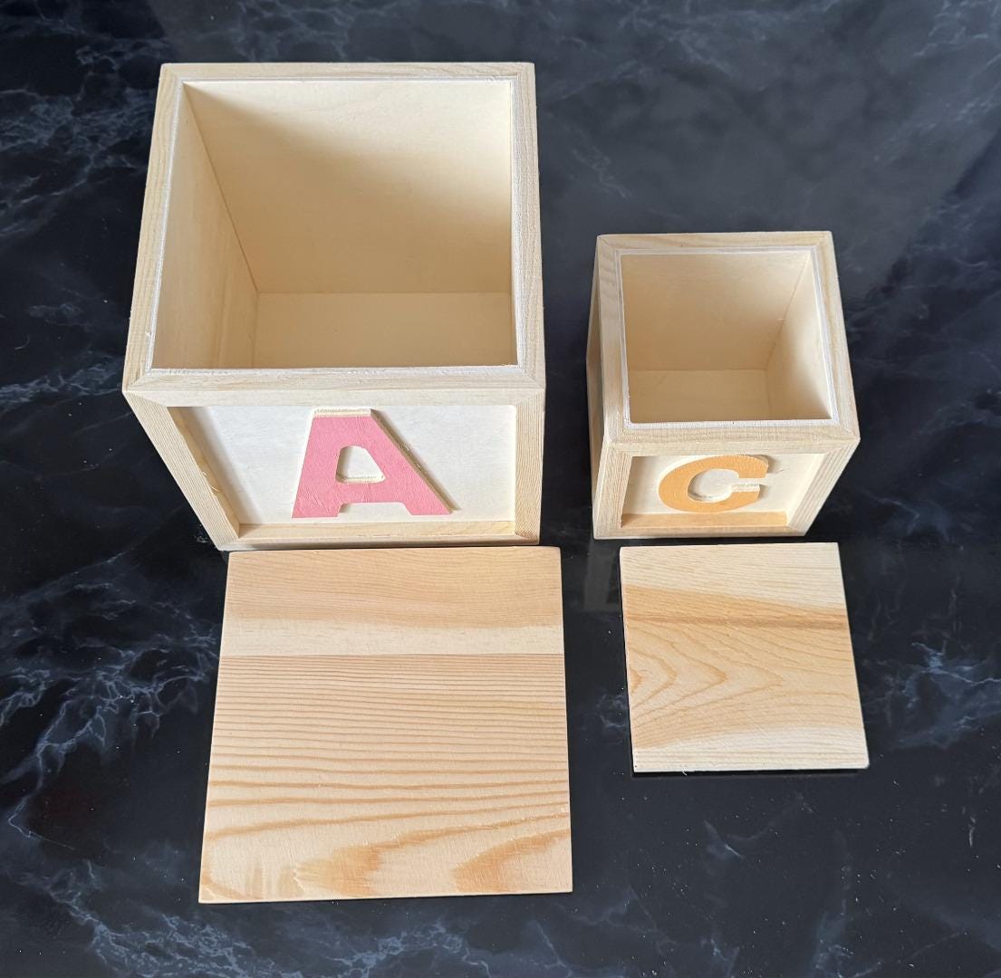 Personalised Set Of 2 Pine Abcd Childs Square Boxes