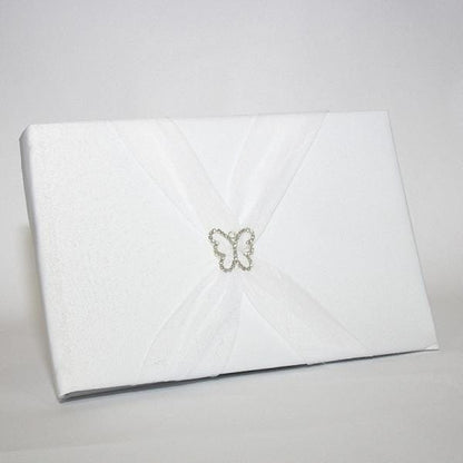 Personalised Satin Wedding Guest Book With Organza Sash & Rhinestone Embellishment - Ivory Or White