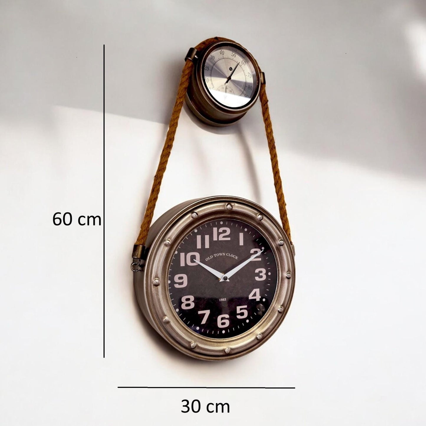 Beautiful Stainless Finish Rope Clock with Olive Wood Base