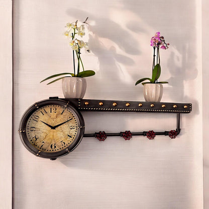 Beautiful shelf with clock and hooks