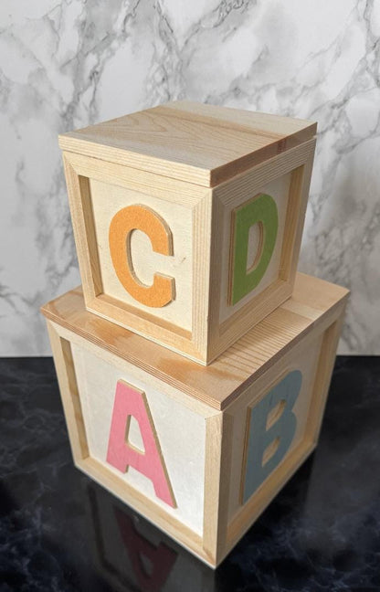 Personalised Set Of 2 Pine Abcd Childs Square Boxes