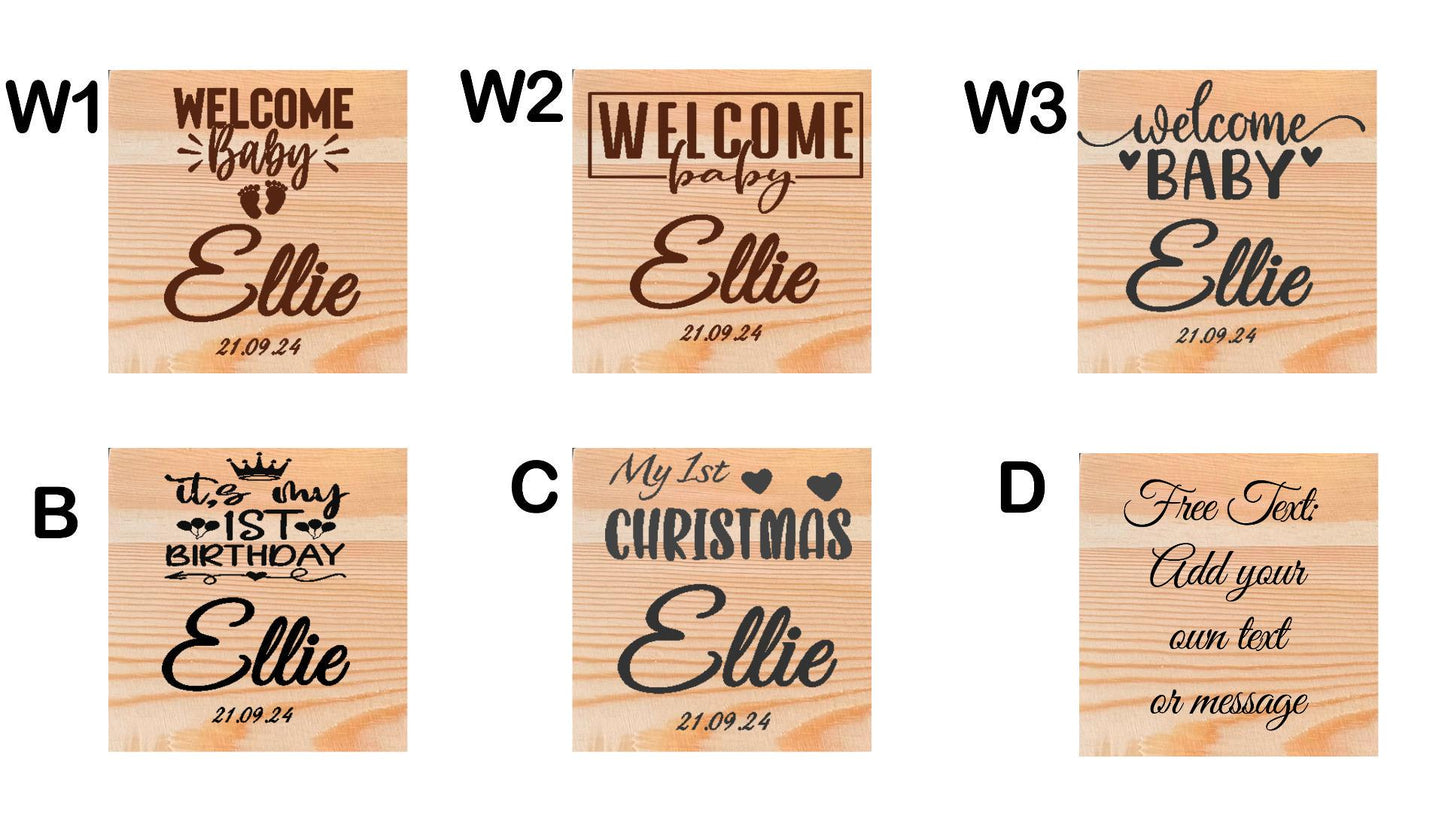 Personalised Set Of 2 Pine Abcd Childs Square Boxes