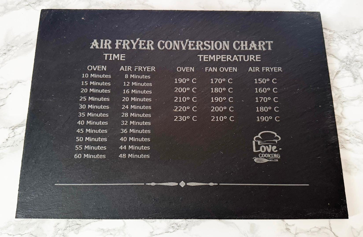Personalised Large Slate Air Fryer Conversion Chart Worktop Saver