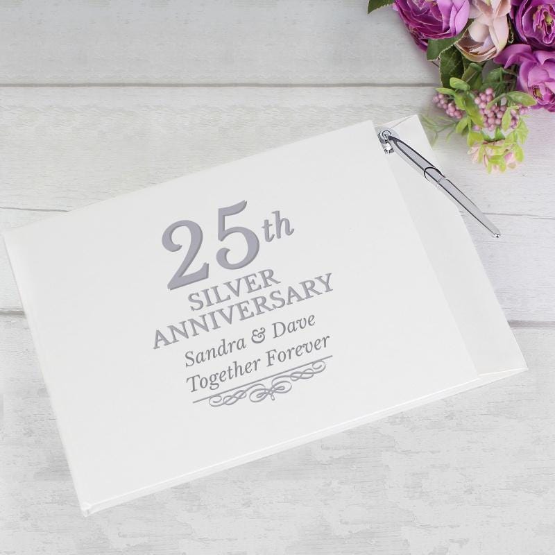 Personalised Anniversary Hardback Guest Book & Pen Set ~ 25th 40th 50th