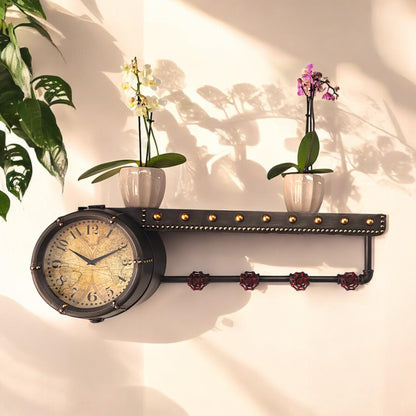 Beautiful shelf with clock and hooks