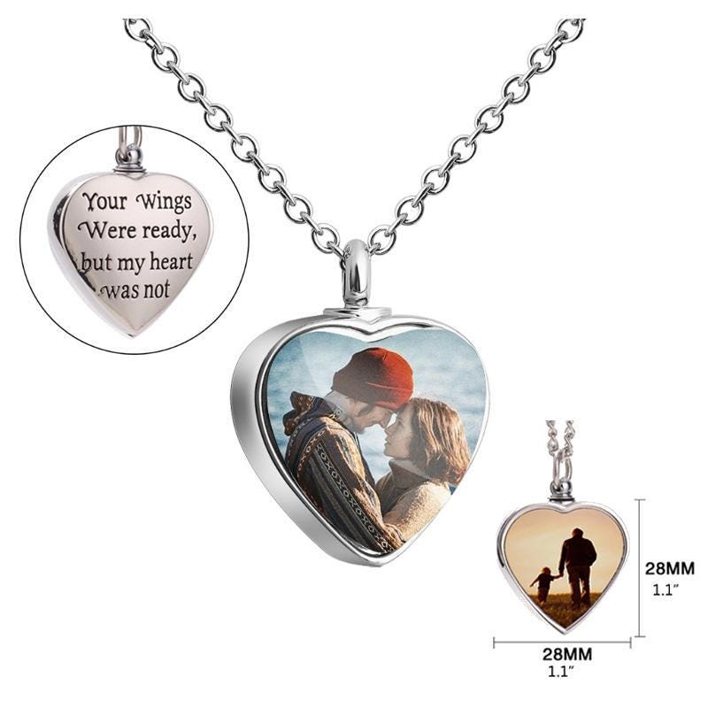 Personalised Heart Shaped Silver Memorial Photo Locket & Chain