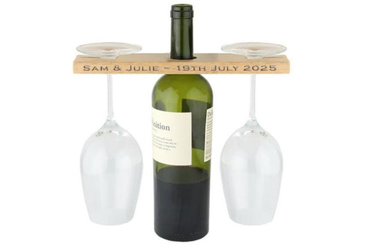 Personalised 2 Glass Wine Bottle Holder Display Rack ~ Wedding / Anniversary Gift