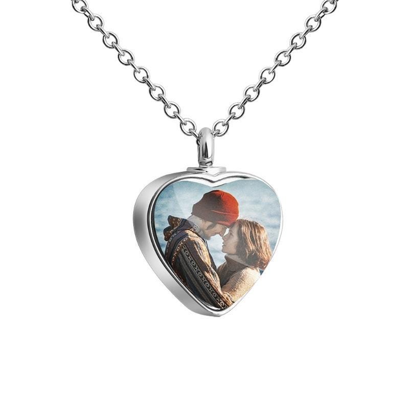 Personalised Heart Shaped Silver Memorial Photo Locket & Chain