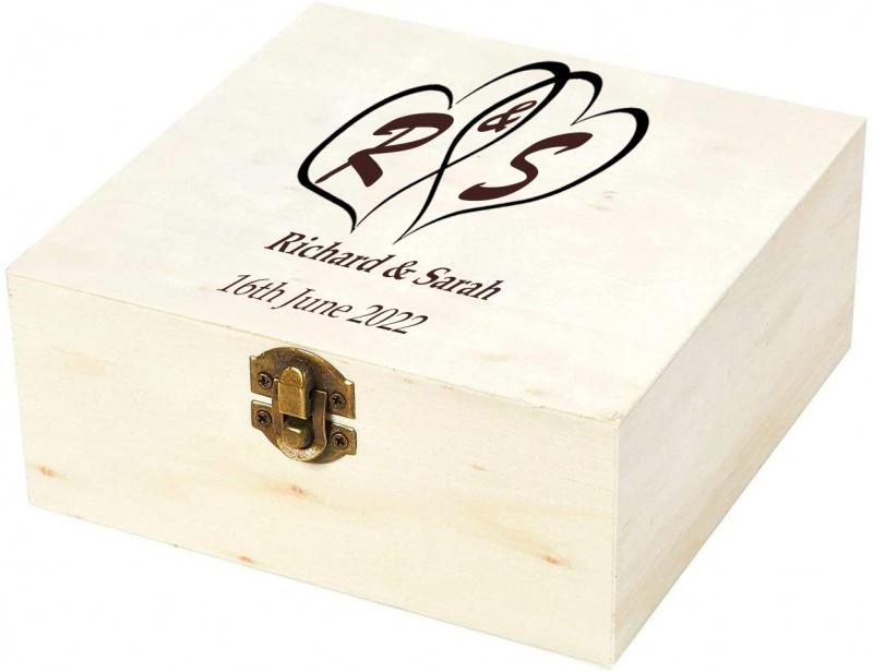Personalised Interlocking Hearts Wooden Ring Box With Initials