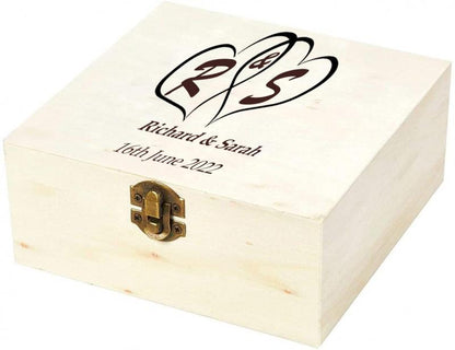 Personalised Interlocking Hearts Wooden Ring Box With Initials