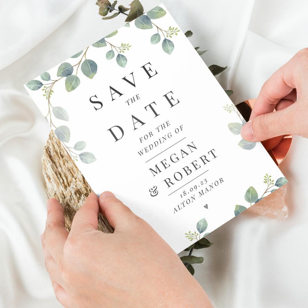 Personalised Botanical Wedding Save the Date Cards ~ Pack of 36