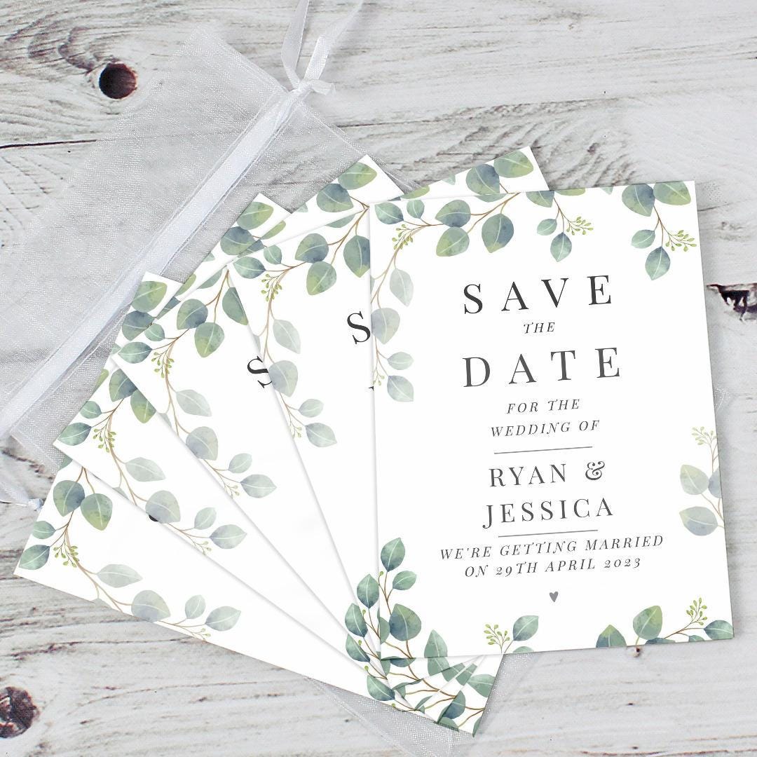 Personalised Botanical Wedding Save the Date Cards ~ Pack of 36