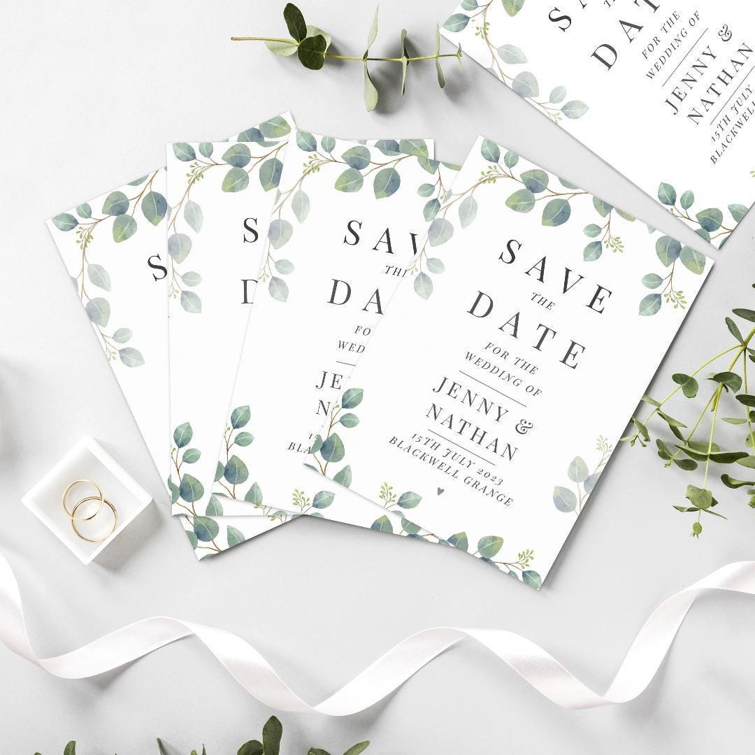 Personalised Botanical Wedding Save the Date Cards ~ Pack of 36