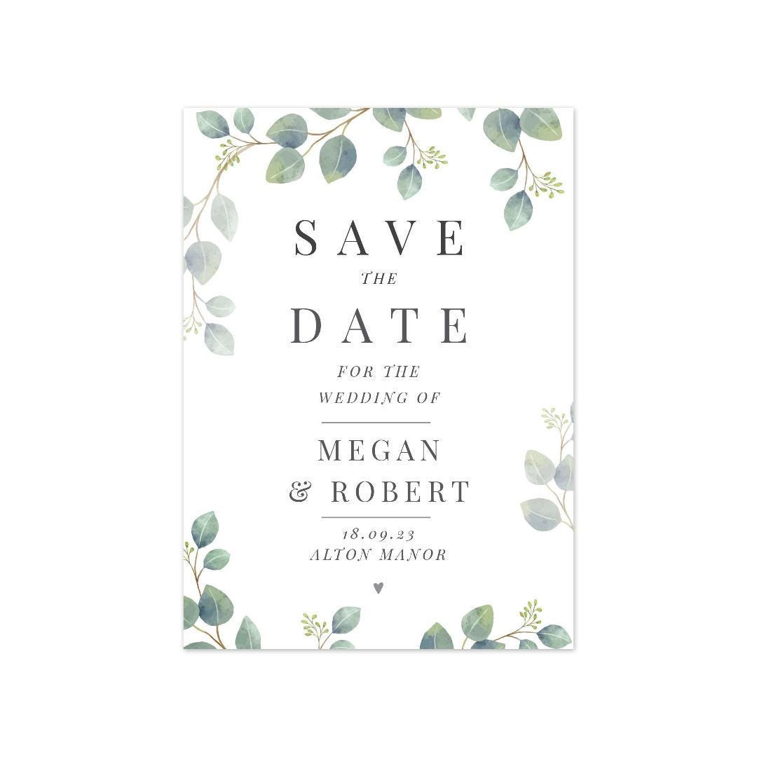 Personalised Botanical Wedding Save the Date Cards ~ Pack of 36