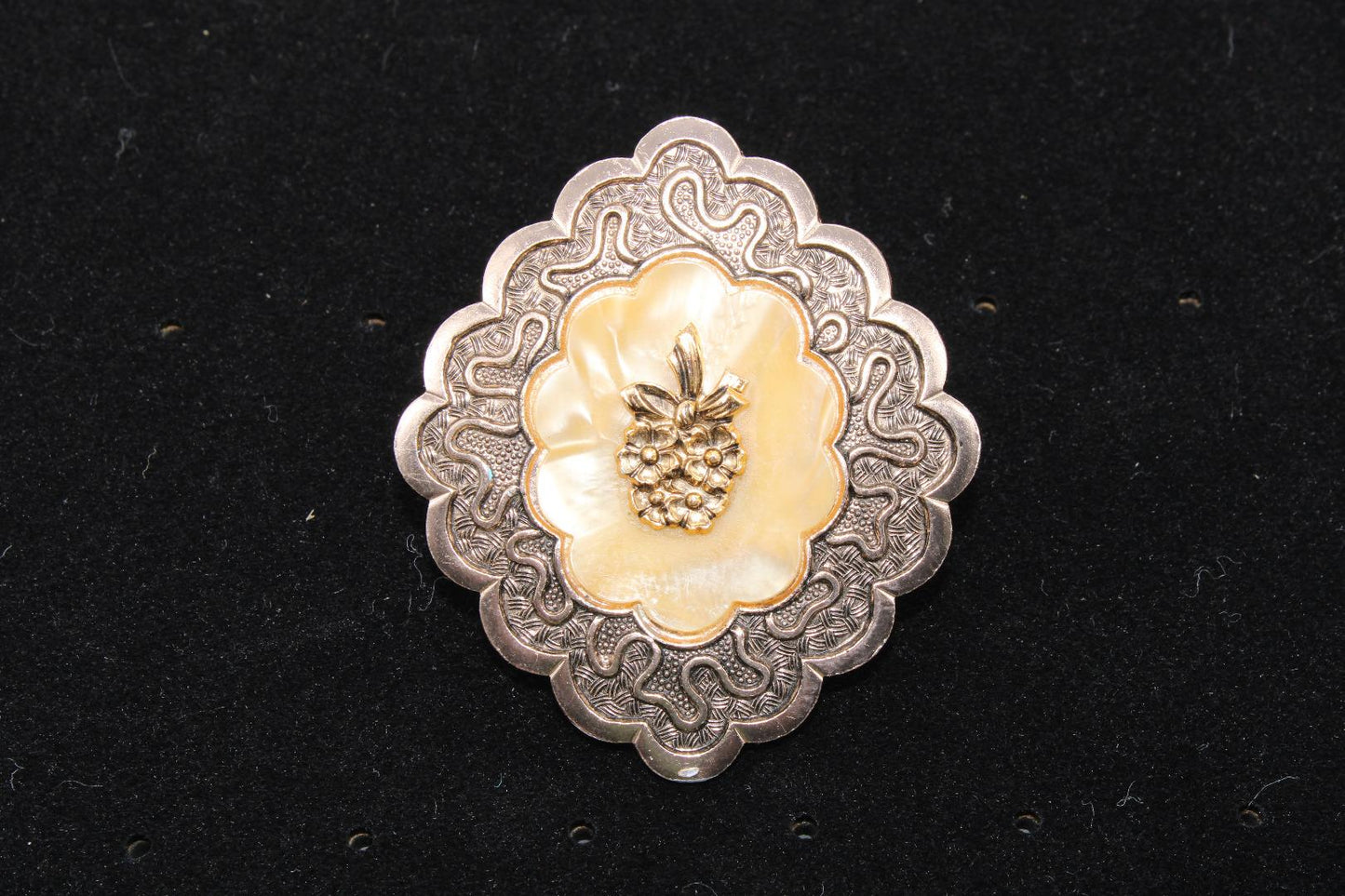 Vintage Silver Scarf Ring with Mother of Pearl Inlay